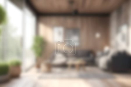Photo for Blur image of living room with furniture at home with sunlight for background usage. blur interior concept. - Royalty Free Image