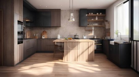 Modern coffeeshop and restaurant or kitchen room interior design.interior background concept.3d Render