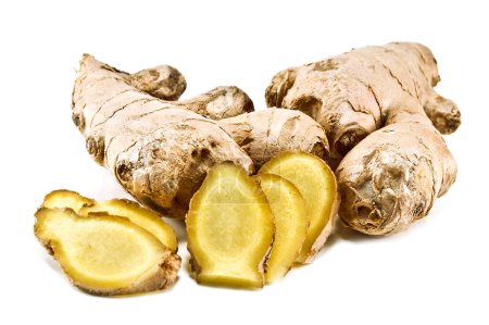 Ripe raw ginger root isolated on white background