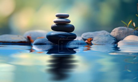 Photo for Balance stone in water blue - Royalty Free Image