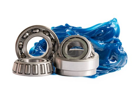 Photo for Ball bearing stainless with grease lithium machinery lubrication for automotive and industrial  isolated on white background. - Royalty Free Image