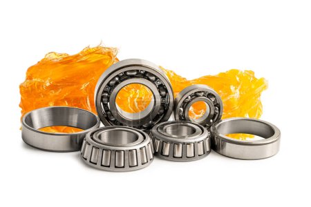 Photo for Ball bearing stainless with grease lithium machinery lubrication for automotive and industrial  isolated on white background - Royalty Free Image