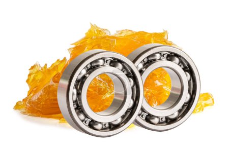 Photo for Ball bearing stainless with grease lithium machinery lubrication for automotive and industrial  isolated on white background. - Royalty Free Image