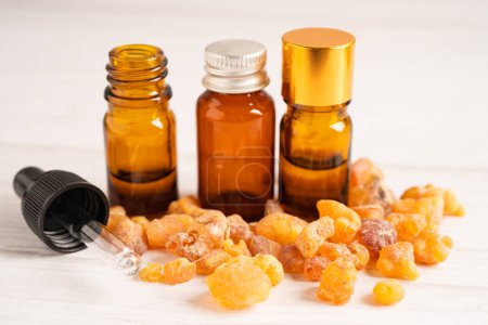 Frankincense or olibanum aromatic resin isolated on white background used in incense and perfumes.