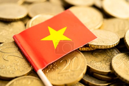 Vietnam flag on coins money, finance and accounting, banking concept.