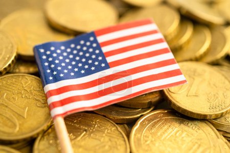 US flag on coins money, finance and accounting, banking concept.