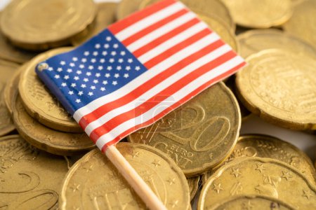 US flag on coins money, finance and accounting, banking concept.