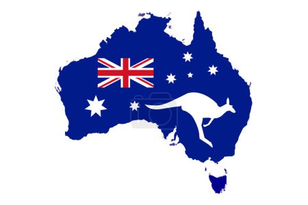 Téléchargez les illustrations : Australia flag and map with kangaroo, symbol of country, Vector illustration. - en licence libre de droit