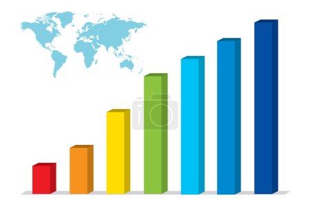 Illustration pour Bar Chart Graph Diagram Statistic Business Annual report colorful Infographic on world globe background, illustration vector - image libre de droit