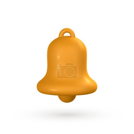 Illustration for 3d notification bell. Cute realistic yellow ringing bell. Vector illustration. - Royalty Free Image