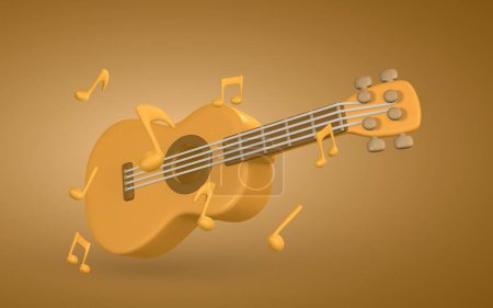 Ilustración de 3d guitarra acústica realista para el diseño de concepto de música en estilo de dibujos animados de plástico. Ilustración vectorial. - Imagen libre de derechos