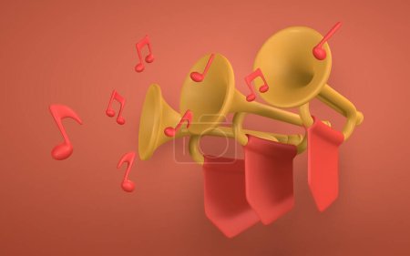 Illustration for 3d realistic fanfare. Music concept design in plastic cartoon style. Vector illustration. - Royalty Free Image