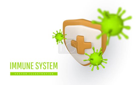 Illustration for 3d medical protection shield. Medical protection, insurance symbol. Protection from pandemic outbreak. Immunity concept. Vector illustration. - Royalty Free Image