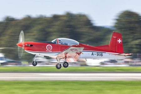 Photo for Ostrava, Czech republic - September 16, 2023: The NATO Days - Swiss Air Force PC-7. The NATO Days are the largest air, army and security show in Europe. - Royalty Free Image