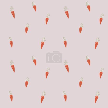 Foto de Patrón sin costuras con conejos lindos (liebres), zanahorias de color naranja en estilo kawaii, con patrón de rayas adicionales con paleta. Liebres sonrientes, caras bonitas de conejos con diferentes orejas y narices, mejillas rosadas, pecas y bigotes. - Imagen libre de derechos