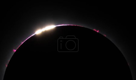 Total Solar Eclipse Baily's Beads with Prominences closeup C2 - April 8, 2024, Waterville, Quebec, Canada