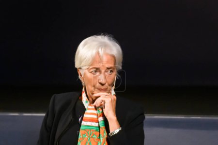 Photo for RIGA, LATVIA. 3rd November 2022. Christine Lagarde, President of European Central bank, during international economic conference. - Royalty Free Image