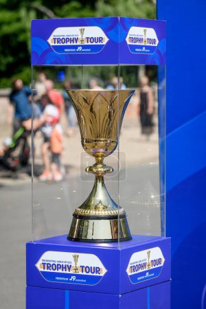 Photo for RIGA, LATVIA. 29th June 2023.  FIBA BASKETBALL WORLD CUP 2023 Trophy Tour.  Naismith Trophy. - Royalty Free Image