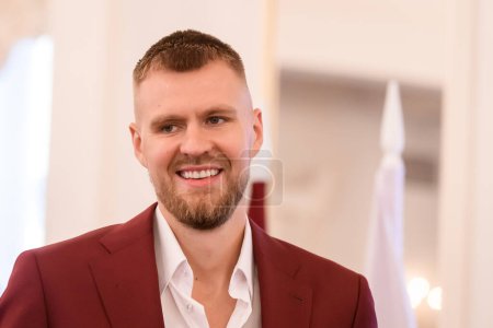 Photo for RIGA, LATVIA. 14 th August 2023.  Kristaps Porzingis, during meeting with Edgars Rinkevics, President of Latvia before FIBA BASKETBALL WORLD CUP 2023. - Royalty Free Image