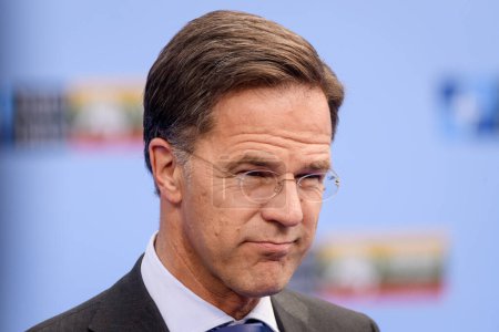 Photo for VILNIUS, LITHUANIA. 11th July 2023. Mark Rutte, Prime Minister of Netherlands,  during doorstep at NATO SUMMIT 2023. Vilnius, Lithuania. - Royalty Free Image