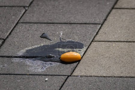 Foto de enfoque selectivo. Huevo crudo se estrelló en el suelo.