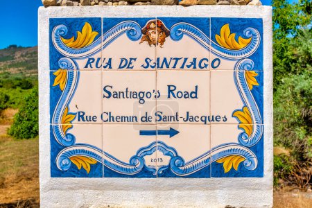 Photo for Direction sign for the Caminho de Santiago, Alvorge, Portugal - Royalty Free Image
