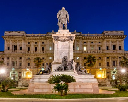 Photo for Statue of Camillo Benso and the rear of the Palazzo di Giustizia in Piazza Cavour, Rome, Italy - Royalty Free Image