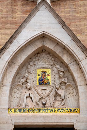 Photo for Mosaic of of the Our Lady of Perpetual Help on the lunette of the Church of Saint Alphonsus of Liguori, Rome, Ital - Royalty Free Image