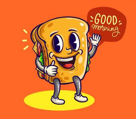 Illustration for Cute Sandwich Cartoon Illustration for logo mascot and character Cartoon. Fast Food Icon Concept Modern flat style vector illustration - Royalty Free Image