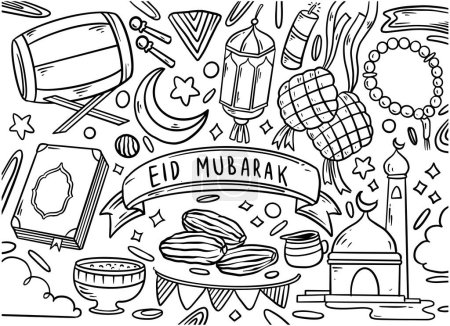 Téléchargez les illustrations : Doodle Illustration du Ramadan Kareem avec dessin à la main fond doodle pour la célébration de la fête de la communauté musulmane - en licence libre de droit