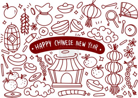 Illustration for Set of hand drawn Chinese new year doodle, year of Dragon - Royalty Free Image