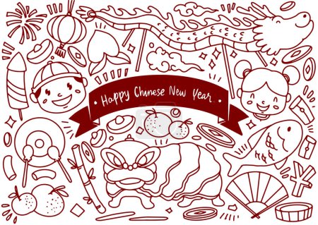 Ilustración de Conjunto de garabato chino de año nuevo aislado sobre fondo blanco - Imagen libre de derechos