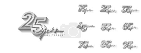 Ilustración de Conjuntos de estilo de logotipo de aniversario con color plateado para el evento de celebración, boda, tarjeta de felicitación e invitación - Imagen libre de derechos