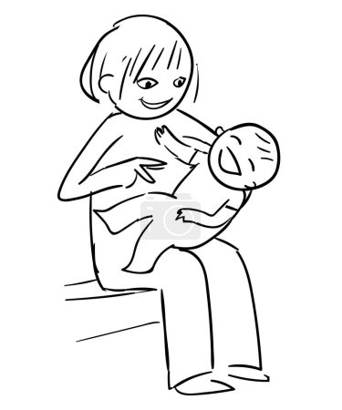 Téléchargez les photos : Mère avec des jeux de bébé, ligne de croquis - en image libre de droit