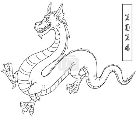 Téléchargez les photos : Année du Dragon dans le calendrier chinois, nouvelle année line-art - en image libre de droit