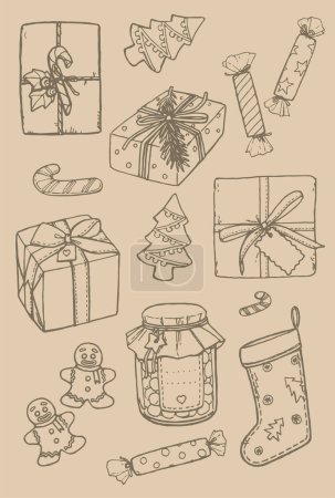 Téléchargez les photos : Dessin à la main Noël et Nouvel An Cadeaux en artisanat - en image libre de droit