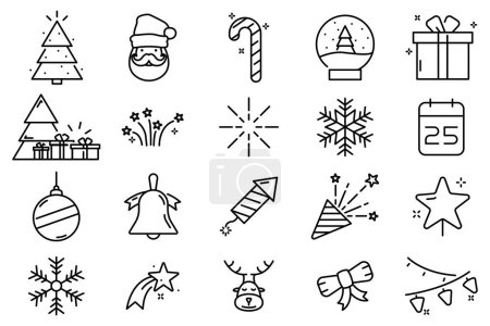 Téléchargez les illustrations : Ensemble d'icônes de Noël et du Nouvel An - en licence libre de droit