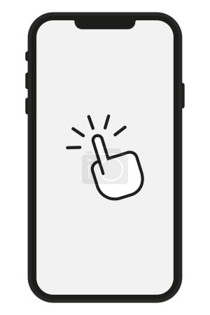 Téléchargez les illustrations : Écran Smartphone avec curseur à la main cliquez. Illustration vectorielle - en licence libre de droit
