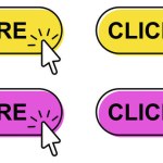 Click Here button with arrow cursor. Click button in vector flat style
