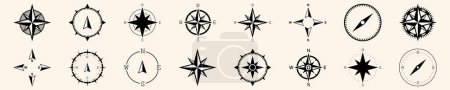 Illustration for Compass big collection icons. Wind rose silhouette. Directions of North, East, South, West. Vector illustration - Royalty Free Image