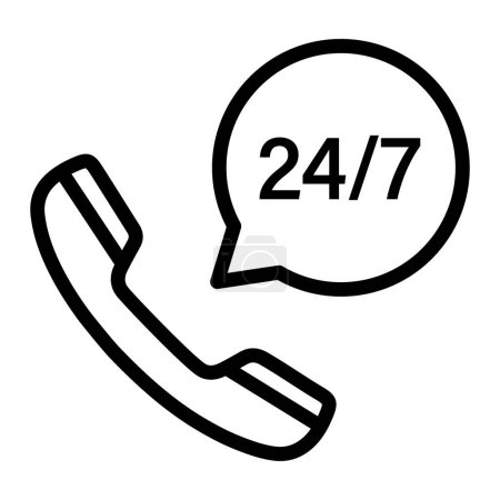 Illustration for 24 hours service support, twenty-four hours icon illustration - Royalty Free Image