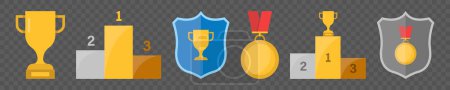 Illustration for Trophy ceremony cups, set of icons. awards illustration - Royalty Free Image