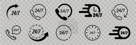 Illustration for 24 hours service support, set of icons illustration - Royalty Free Image