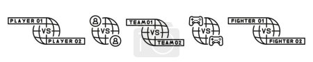 Illustration for Online gaming icons. Player vs player. Game controller icons. Fighter versus fighter, team battle. Vector illustration - Royalty Free Image