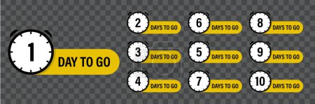 Ilustración de The days left badges set. Numbers 1, 2, 3, 4, 5, 6, 7, 8, 9, 10, of days left to go. Vector illustration. - Imagen libre de derechos