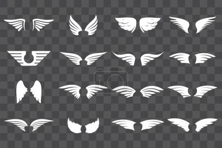 Téléchargez les illustrations : Ensemble d'icônes d'ailes. Insignes d'aile blanche. Illustration vectorielle - en licence libre de droit