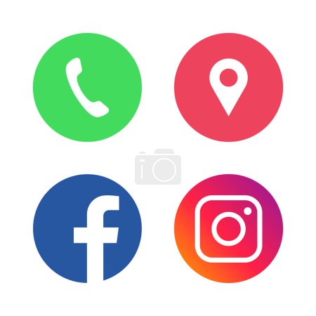 Illustration for Contact and communication icons. Connect icons. Contact us with Call Phone, Facebook, Instagram, Map pin. Vector illustration - Royalty Free Image