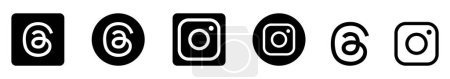 Ilustración de Conjunto de iconos de instagram e hilos en blanco y negro, símbolos de redes sociales - Imagen libre de derechos