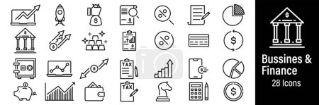 Illustration for Business and Finance Web Icons. Money, Bank, Contract, Investment. Vector in Line Style Icons - Royalty Free Image