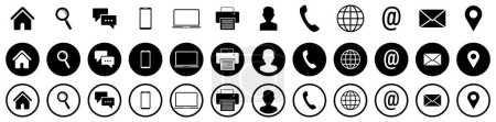Ilustración de Iconos de contacto y comunicación. Contáctenos conjunto de iconos. Ilustración vectorial. Iconos planos - Imagen libre de derechos